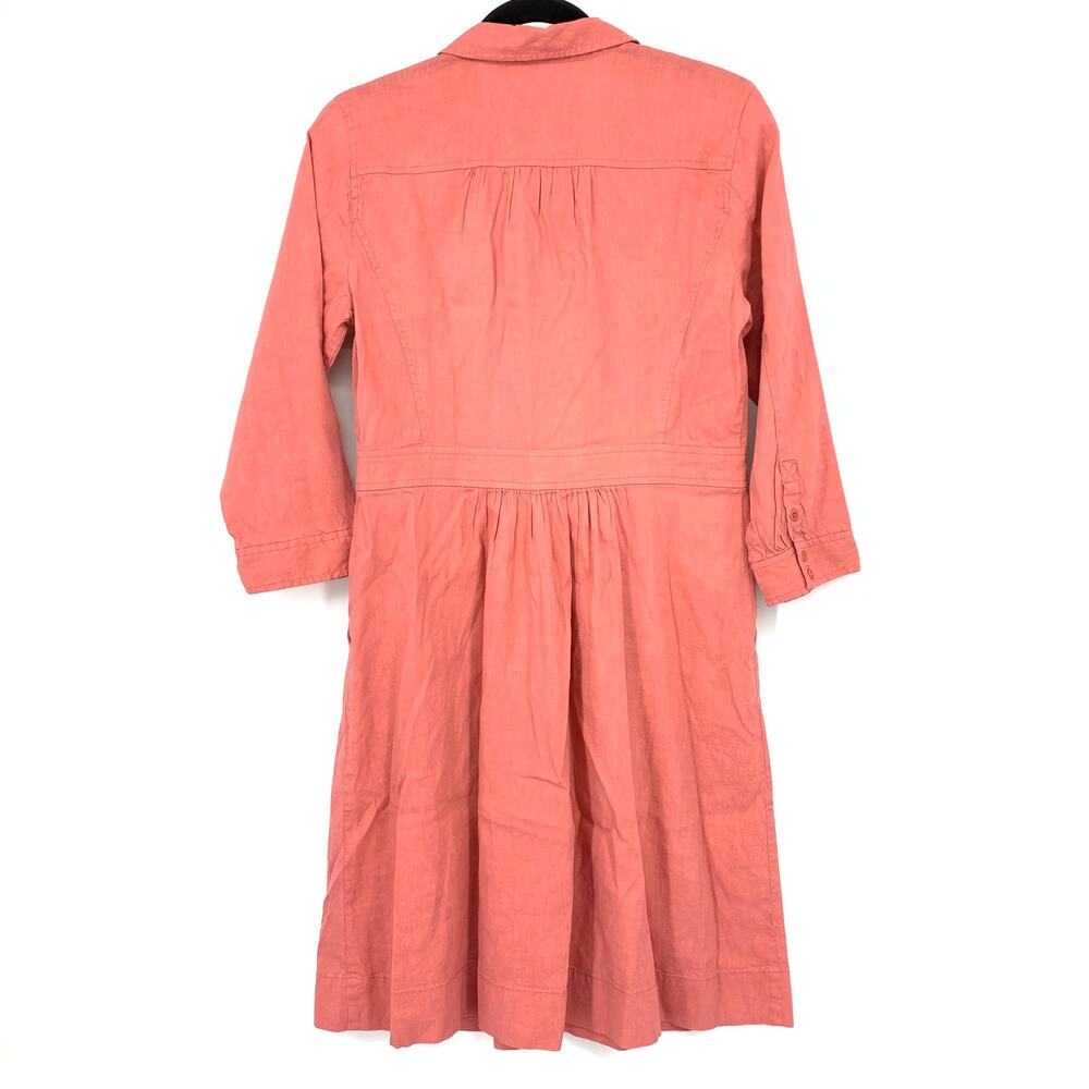 Eileen Fisher 3/4 Sleeve Shirt Dress Womens Size PS Coral Pink Linen Blend - Picture 2 of 6
